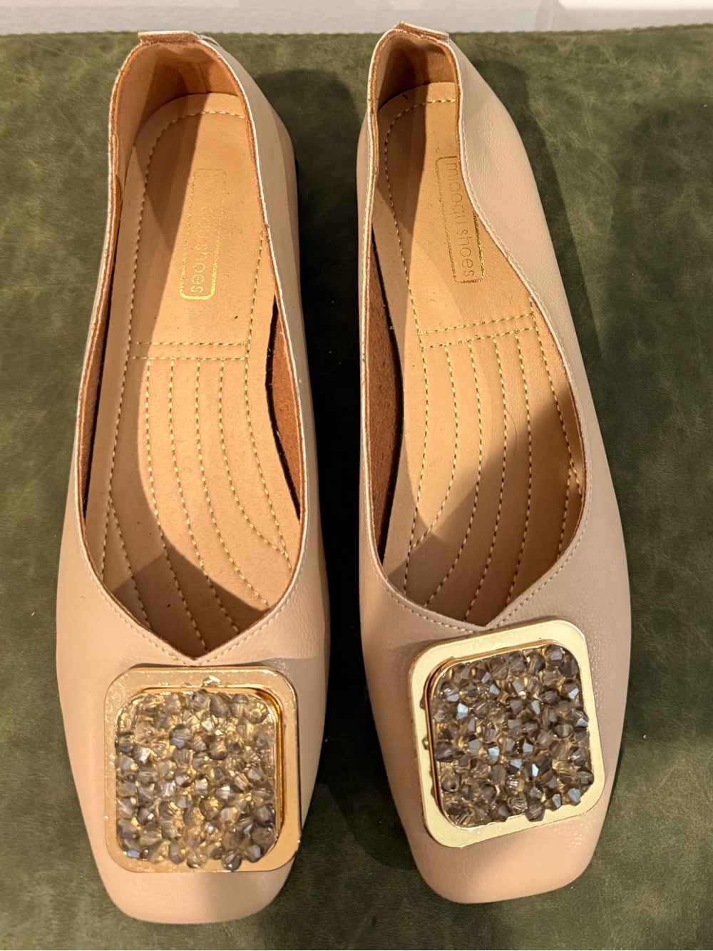 Women's Nude Embellished Ballet Flats